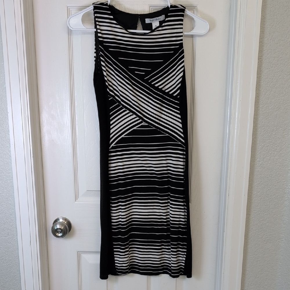 White House Black Market Black and White Striped Midi Dress